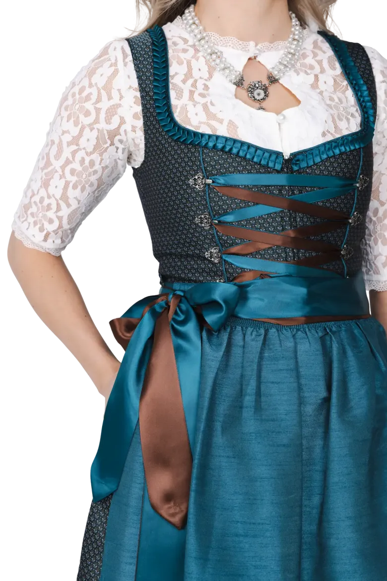 Luksus Dirndl i Turkis - Jaquardvævet