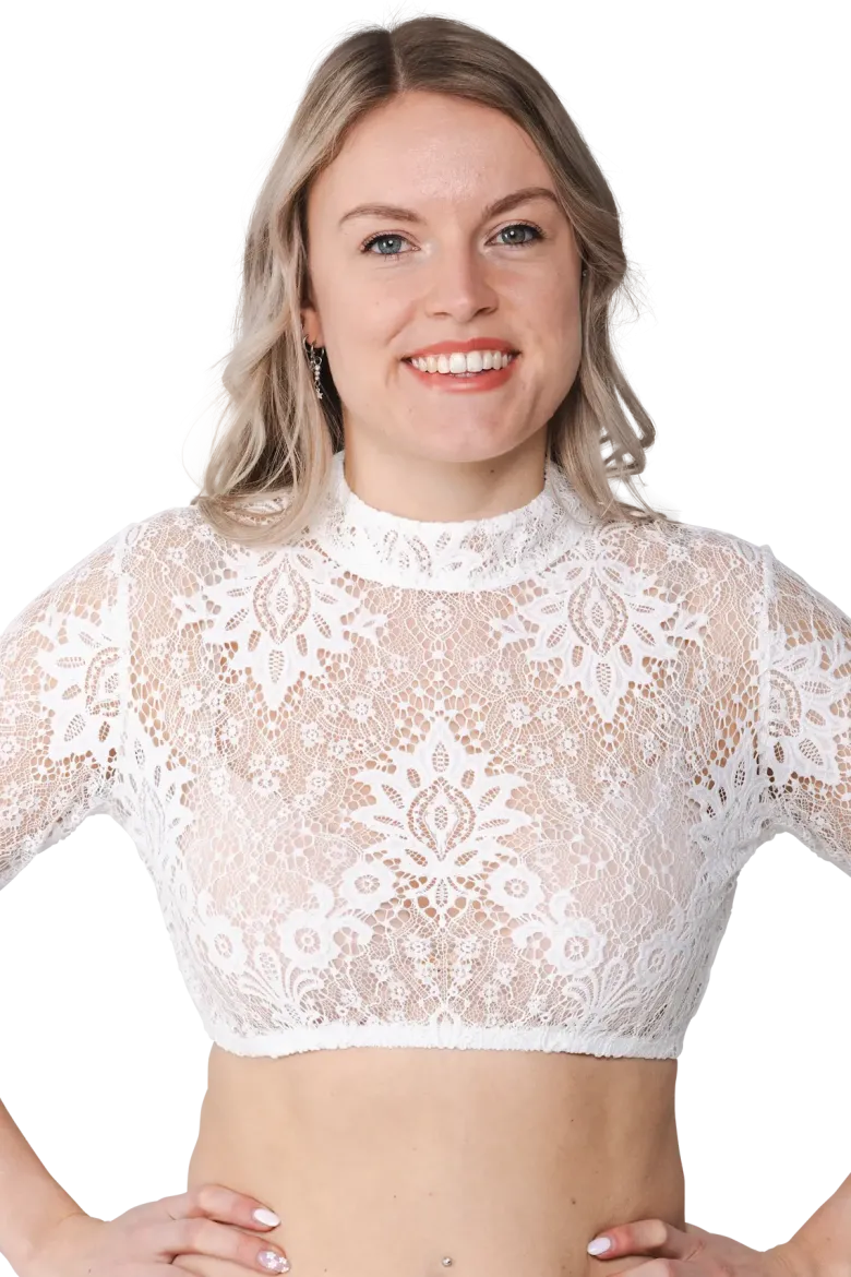 Luksus Dirndl Top i Hvid m/ Blonder