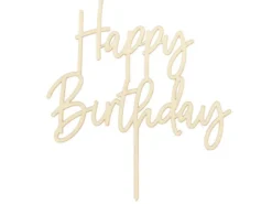 Luksus Kage Topper i Træ - "Happy Birthday"