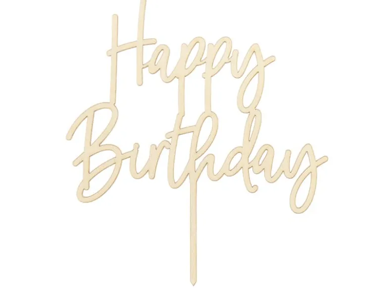Luksus Kage Topper i Træ - "Happy Birthday"
