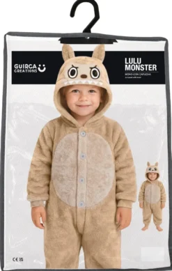 Lulu Monster, Brun heldragt med Hætte | Blødt Børnekostume (5 - 12 år)