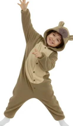 Lulu Monster, Brun heldragt med Hætte | Blødt Børnekostume (5 - 12 år)