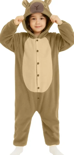 Lulu Monster, Brun heldragt med Hætte | Blødt Børnekostume (5 - 12 år)