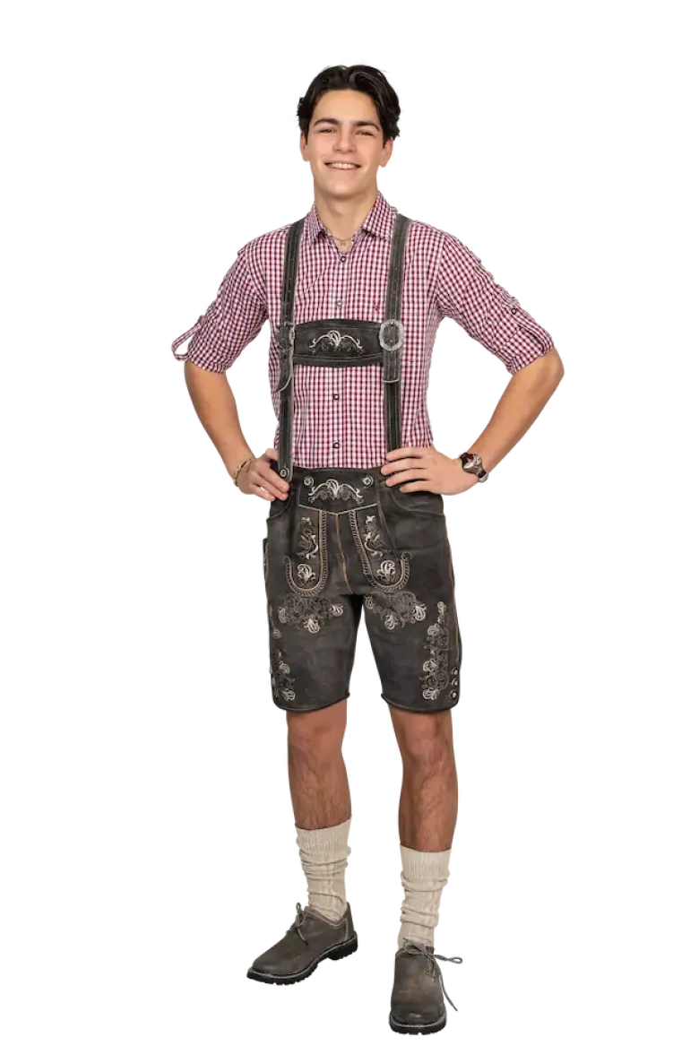 Luxus Lederhosen i Ægte Læder - Kort Model i Antracit Grå