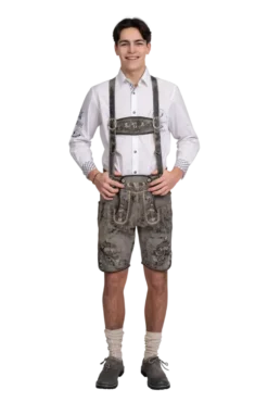 Luxus Lederhosen i Ægte Skind - Kort Model i Vintage Grå