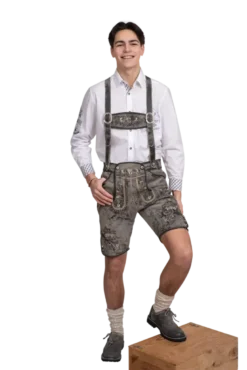 Luxus Lederhosen i Ægte Skind - Kort Model i Vintage Grå