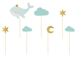 Lyseblå Hval Cupcake Toppers, 7 stk.