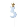 Lyseblåt "3" Kagelys m/Krone