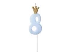 Lyseblåt "8" Kagelys m/Krone