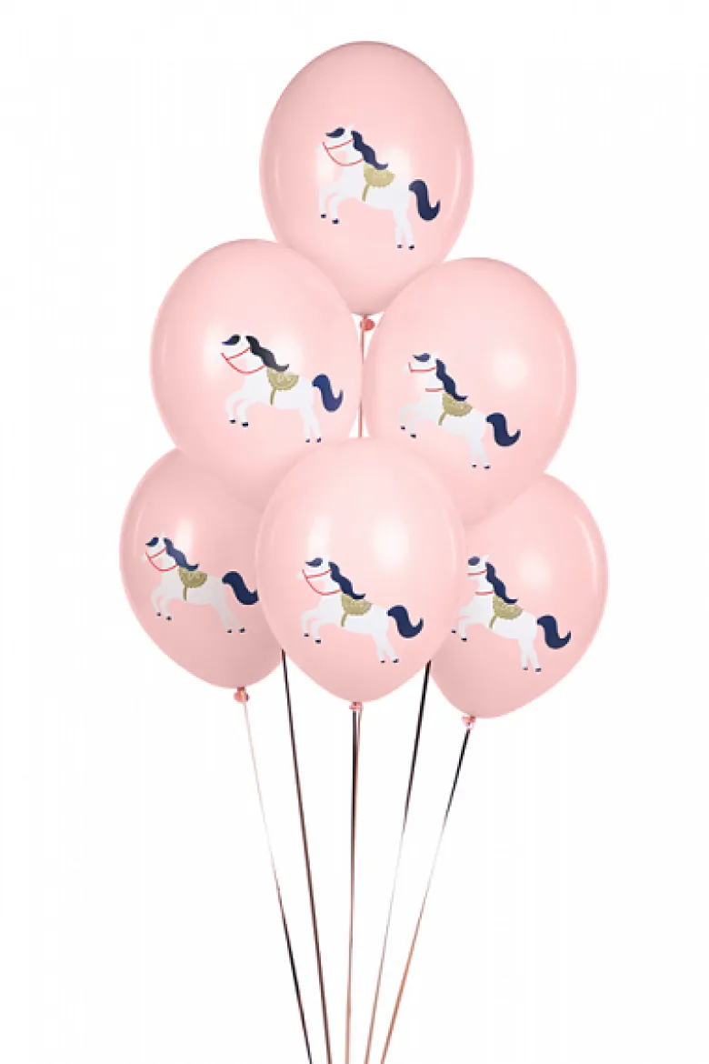 Lyserøde Latex Balloner m/Hest 6 stk., 30cm