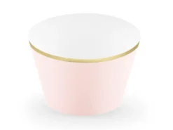 Lyserøde Muffin Wrappers m/Guld Kant, 6 stk.