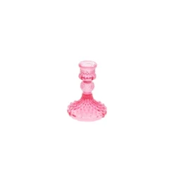 Lyserød Glas Lysestageholder, 10.5 cm
