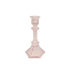 Lyserød Glas Lysestageholder, 19.5 cm