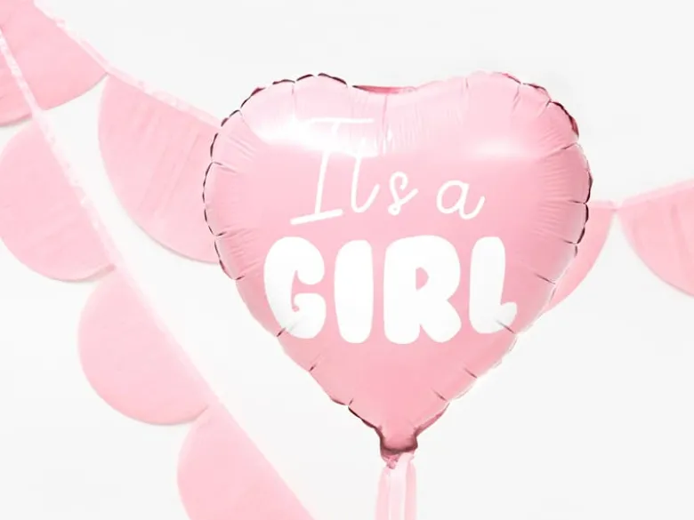 Lyserød "It's a Girl" Hjerte Folieballon, 45 cm
