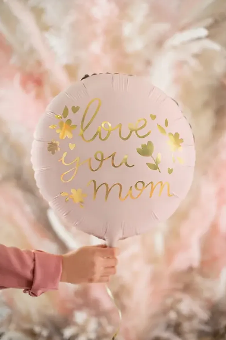 Lyserød "Love you Mom" Folieballon, 35 cm
