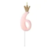 Lyserødt "6" Kagelys m/Krone