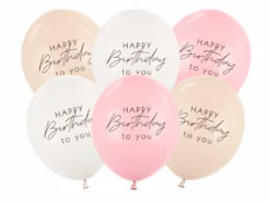 Lyserødt mix "Happy Birthday" Balloner, 6 stk.
