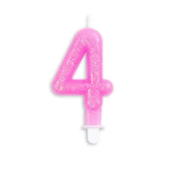 Lyserødt Talformet Kagelys m/Glitter 7 cm - 4 Tal