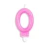 Lyserødt Talformet Kagelys m/Glitter 7 cm - 0 Tal