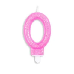 Lyserødt Talformet Kagelys m/Glitter 7 cm - 0 Tal