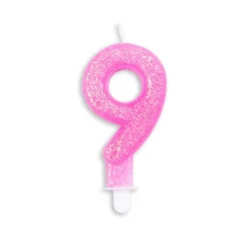 Lyserødt Talformet Kagelys m/Glitter 7 cm - 9 Tal