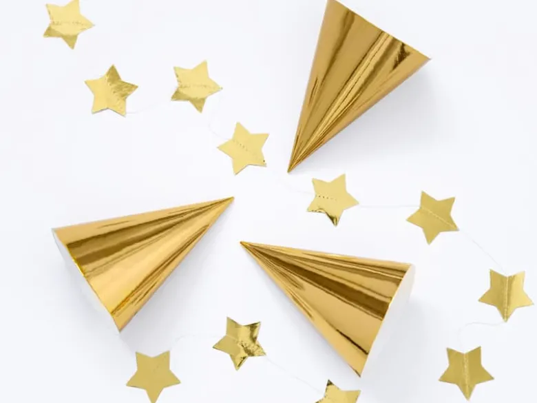 Metallic Guld Partyhatte, Pakke m/6 stk