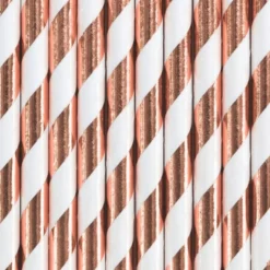 Metallic Rosegold Stribet Papirsugerør