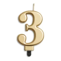 Metallisk Guld Talformet Kagelys 7 cm - 3 Tal