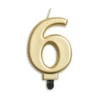 Metallisk Guld Talformet Kagelys 7 cm - 6 Tal