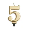 Metallisk Guld Talformet Kagelys 7 cm - 5 Tal