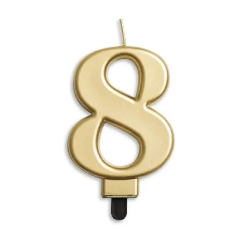 Metallisk Guld Talformet Kagelys 7 cm - 8 Tal