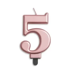 Metallisk Rosegold Talformet Kagelys 7 cm - 5 Tal