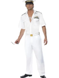 Militær kostume: Hvid Top Gun kaptajn kostume