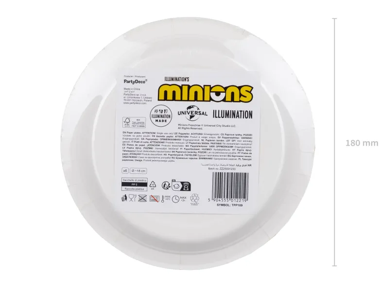 Minions paptallerkener - 6 stk. 18 cm.