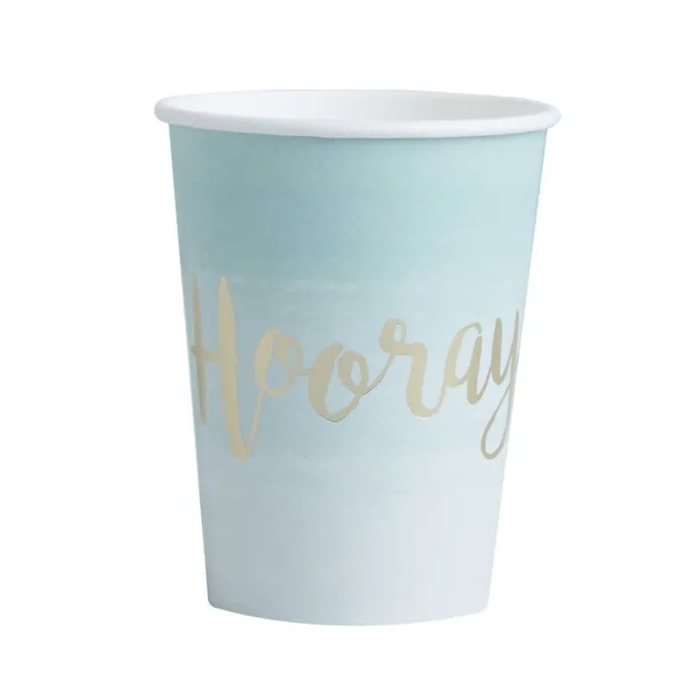 Mintgrønne Ombré Pap Kopper "Hooray!", 8 stk.
