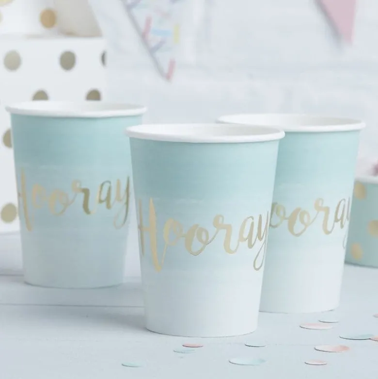Mintgrønne Ombré Pap Kopper "Hooray!", 8 stk.