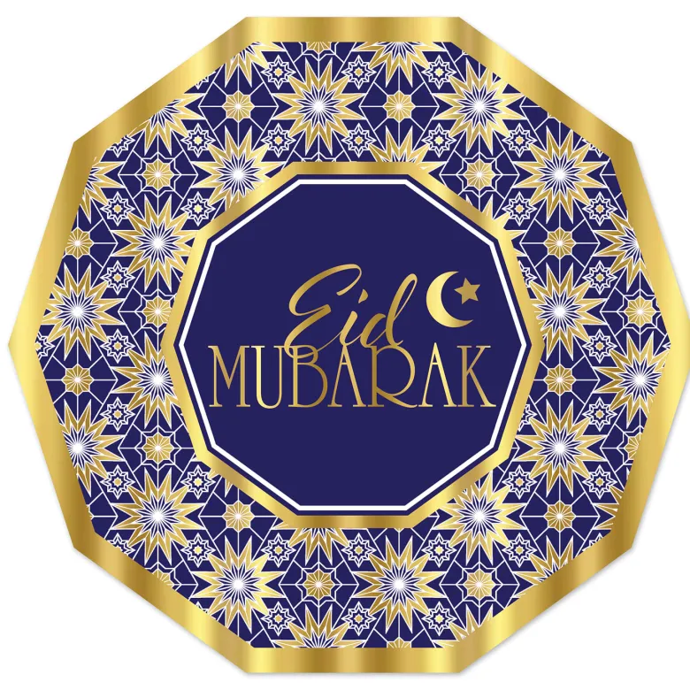 Mørkelilla Eid Mubarak Tallerkner 23 cm, 8 stk.
