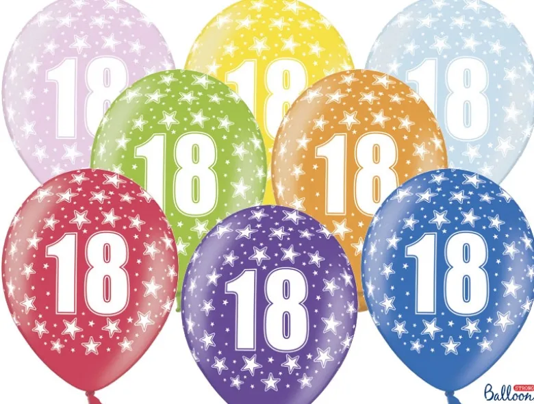 Multifarvet Fødselsdagsballoner - 18 År (30cm.)
