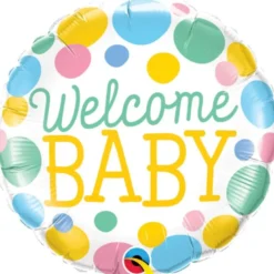 Multifarvet "Welcome Baby" Folieballon Rund, 46 cm