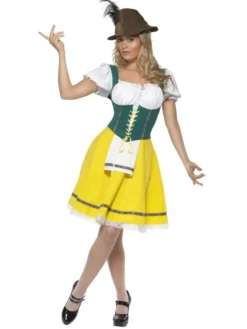 Oktoberfest Tyrolerkjole i Gul & Grøn