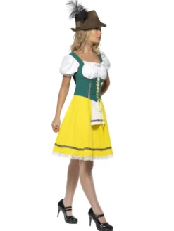 Oktoberfest Tyrolerkjole i Gul & Grøn