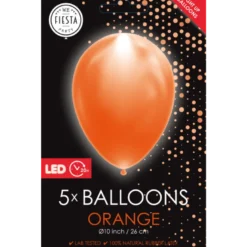 Orange LED Latexballoner 26 cm, 5 stk.