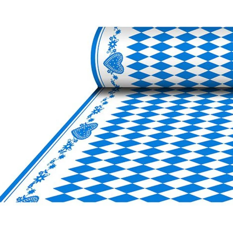 Papirdug: Blå/Hvid Ternet Airlaid Rulledug, 1.8 x 25M