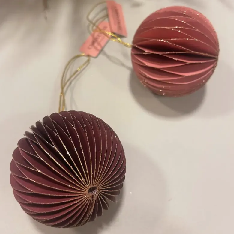 Papir Julekugle Ornament Brun/Rosa, ø6 cm