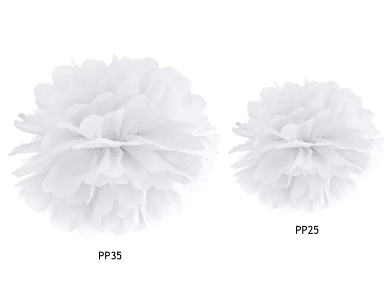 Papir pompom 25cm - hvid