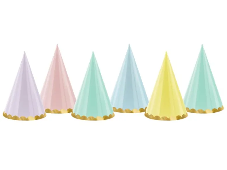 Pastel Farvet Partyhatte, Pakke m/6 stk