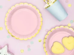 Pastel Lyserøde Tallerkner m/Guld Kant, 6 stk.