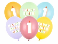 Pastel 1 Års Fødselsdagsballoner, 6 stk.
