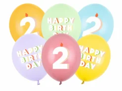Pastel 2 Års Fødselsdagsballoner, 6 stk.