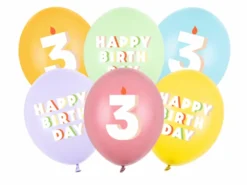 Pastel 3 Års Fødselsdagsballoner, 6 stk.